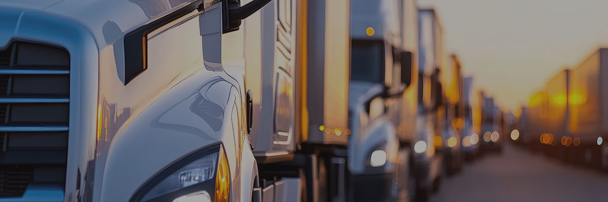Semi Truck Fleet Lined Up at Logistics Hub